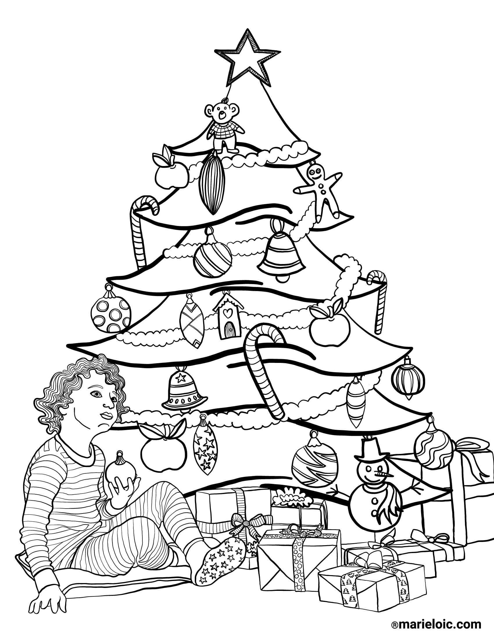 Dessin à colorier Le sapin de Noël  Marie-Loïc Sénamaud